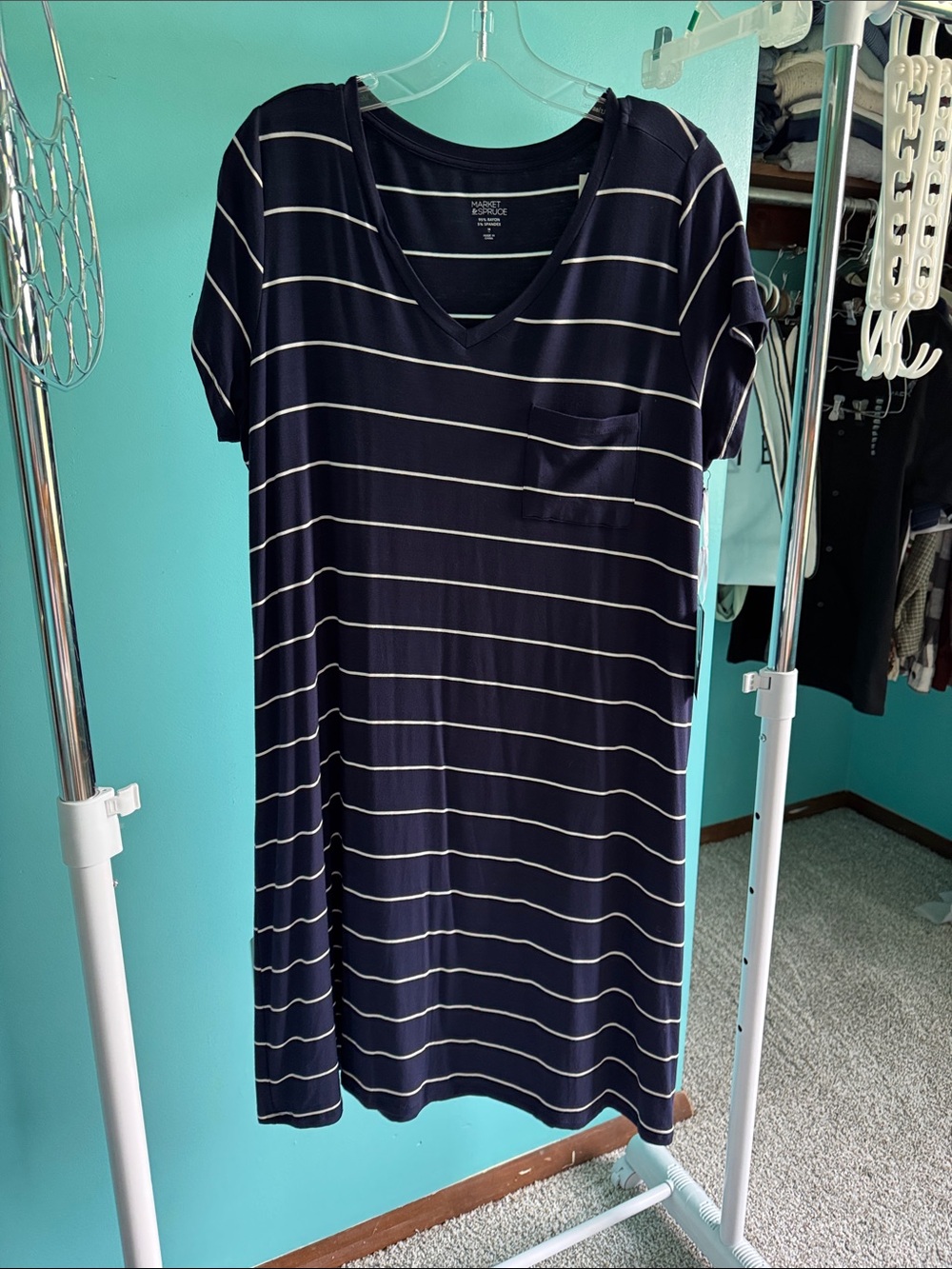 Striped Navy V-Neck T-Shirt Dress